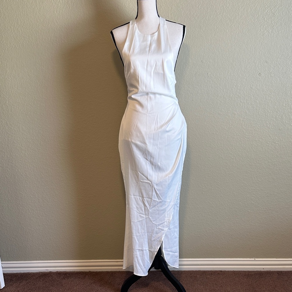 Elegant Papolane Formal White Halter Dress